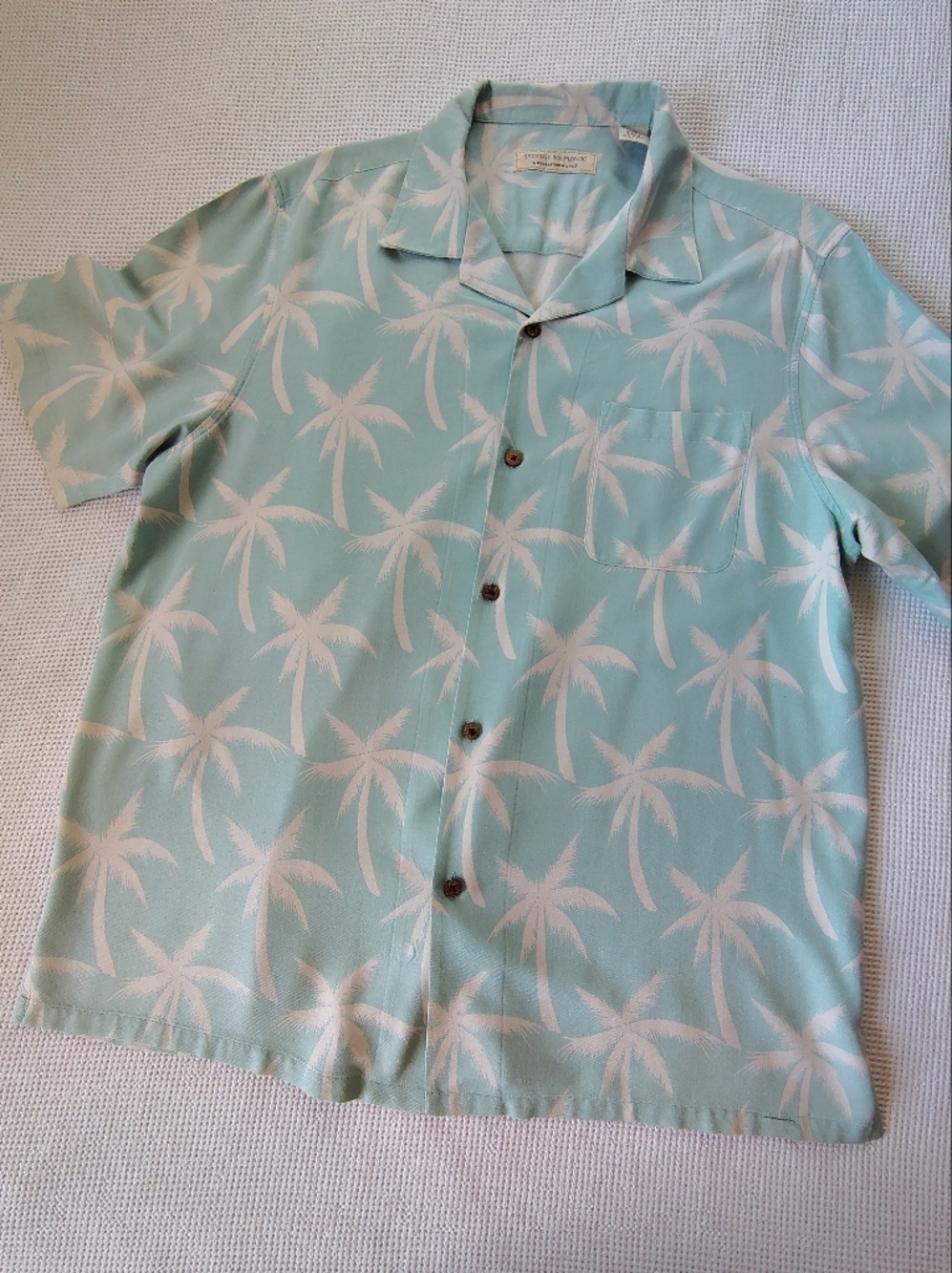 Island Republic Tropical Palm Print Short Sleeve Camp Shirt - Mint & Beige.